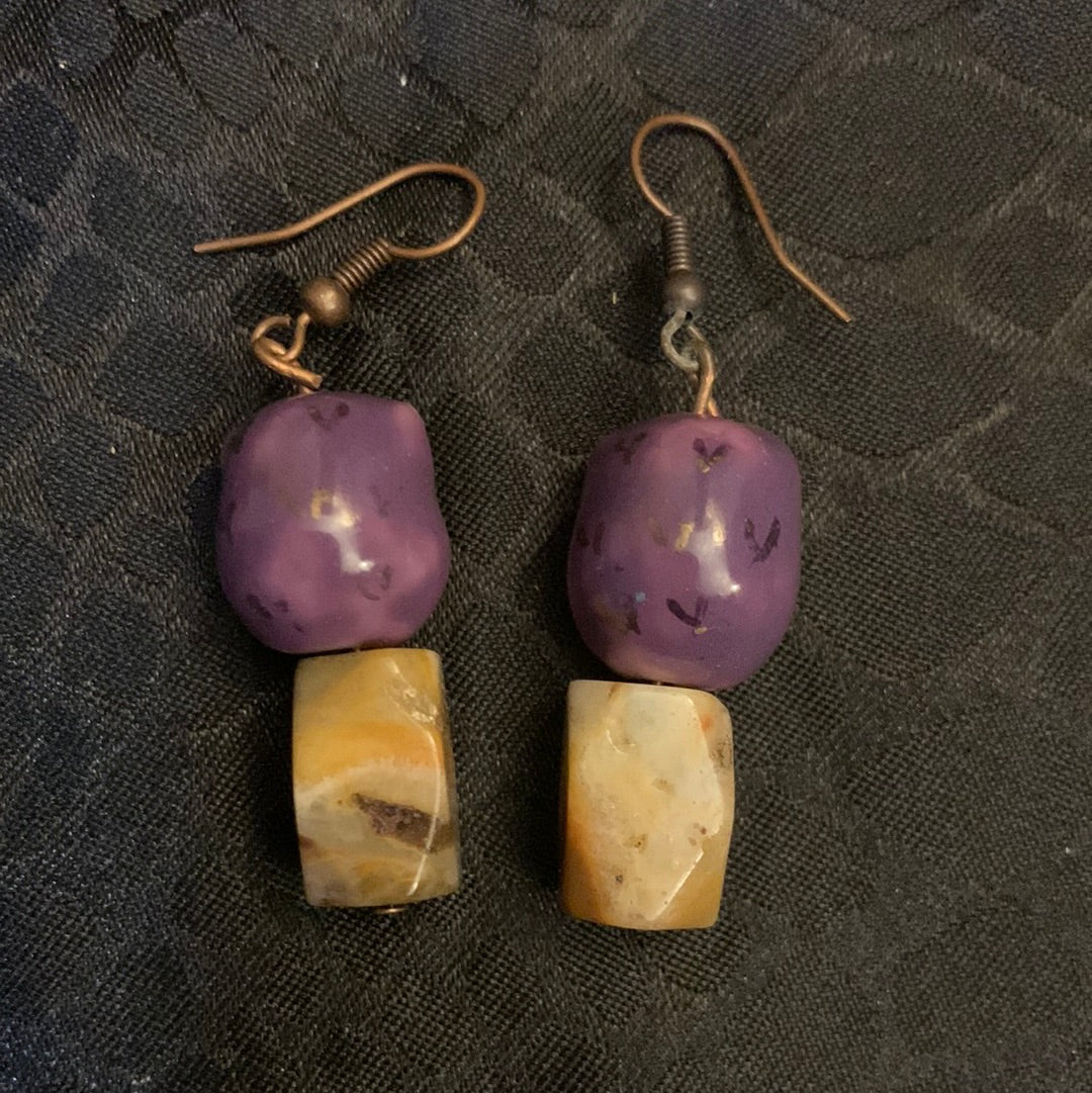 Owl Purple Agate Earrings