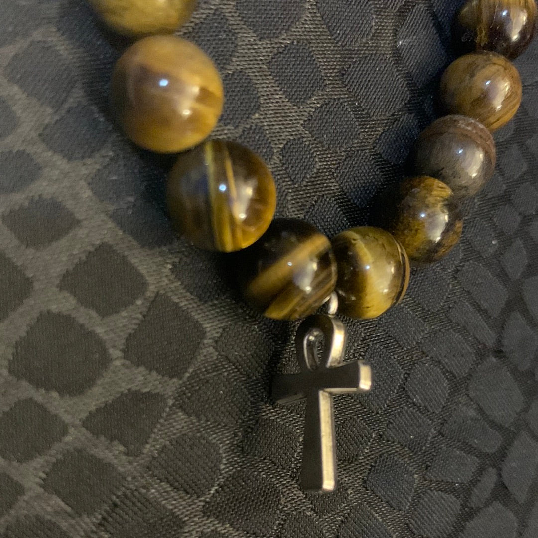 Tiger Eye Crystal Bracelet 10 mm with Zodiac Sign Charm