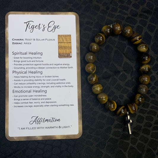 Tiger Eye Crystal Bracelet  10 mm with Zodiac Sign Charm