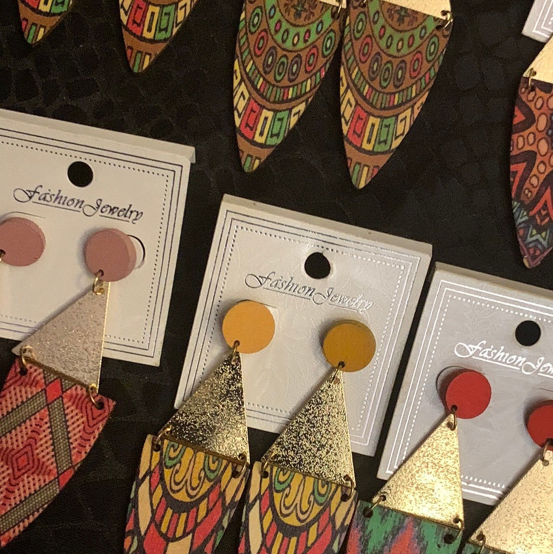 Gold Tone Earrings with African designs