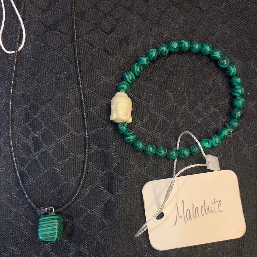 Malachite Necklace and Bracelet Set