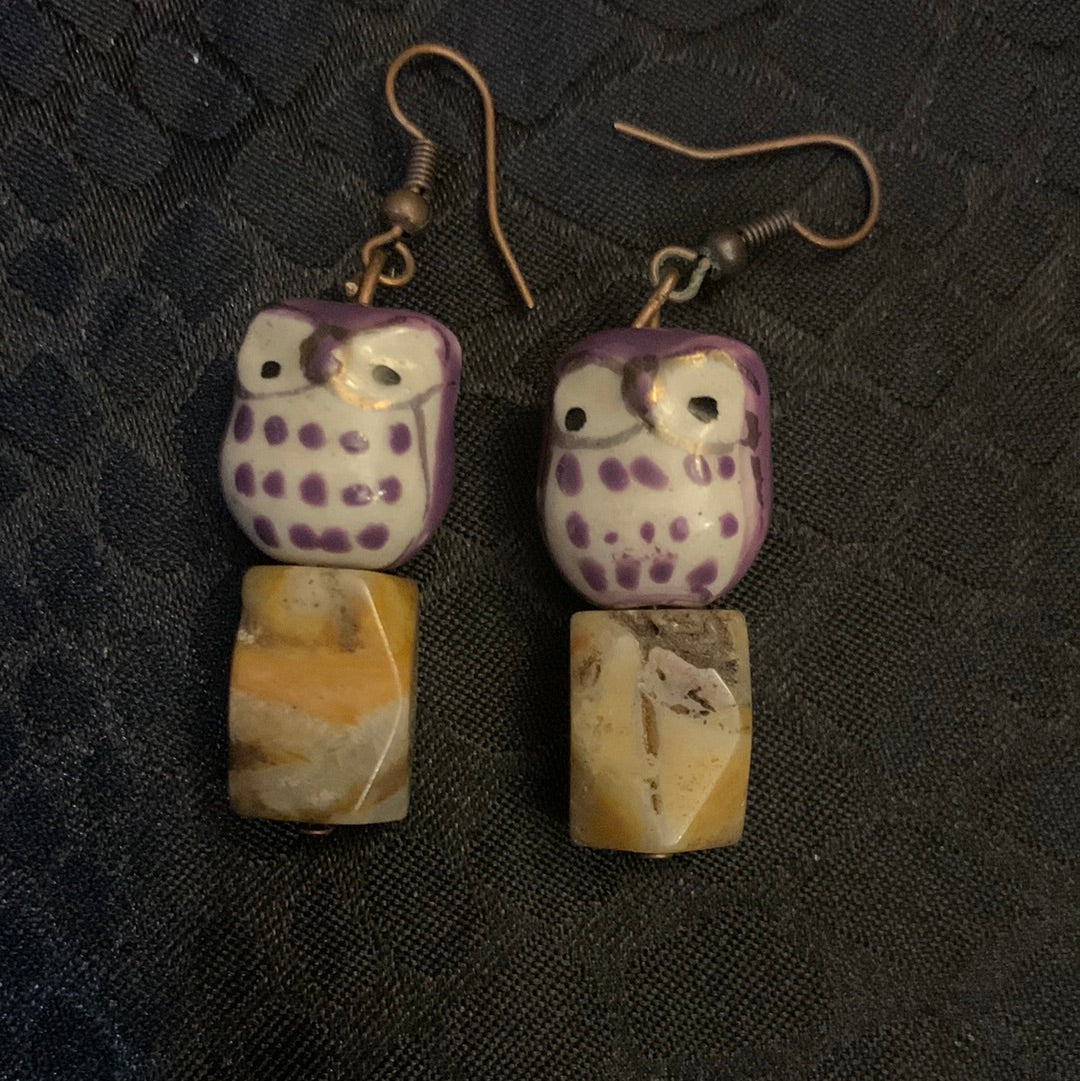 Owl Purple Agate Earrings
