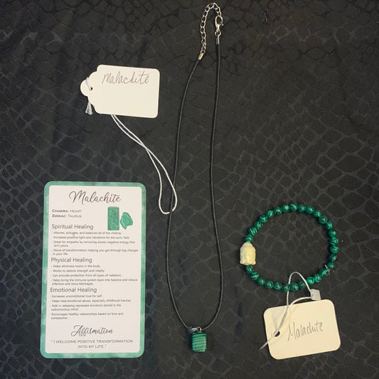 Malachite Necklace and Bracelet Set